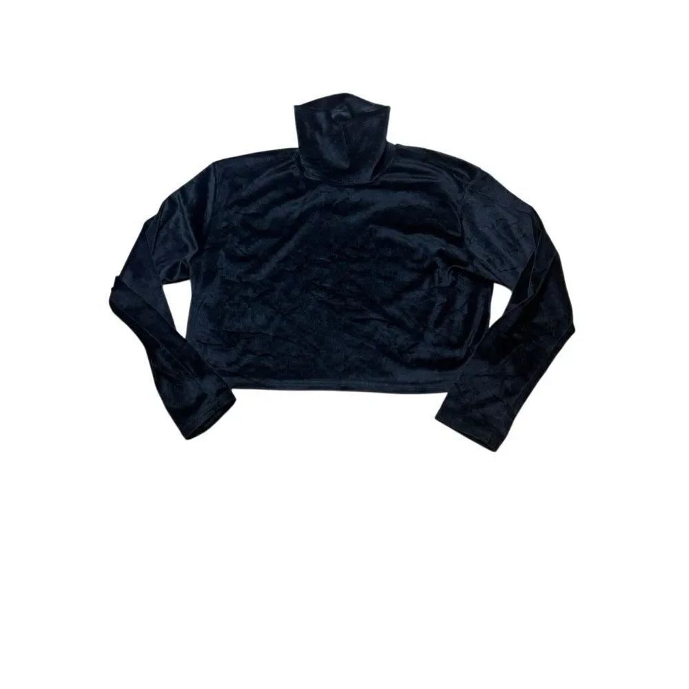 Oak + Fort Black Cropped Velvet Turtleneck Long sleeve Top Medium - Picture 2 of 6